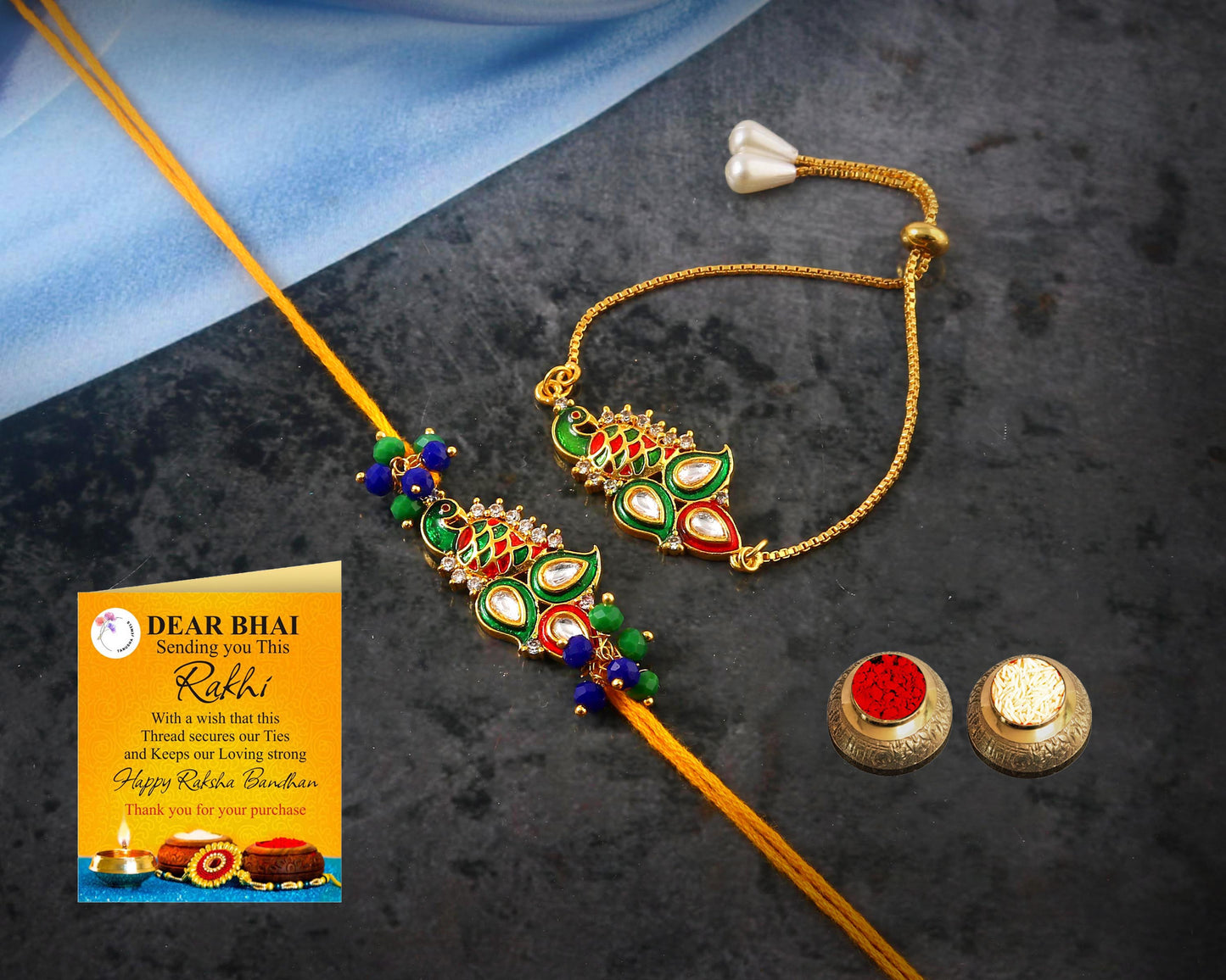 Tanusha Jewels Designer Bhaiya & Bhabhi Rakhi Set / Lumba Rakhi / Rakhi Set / Set Of 2