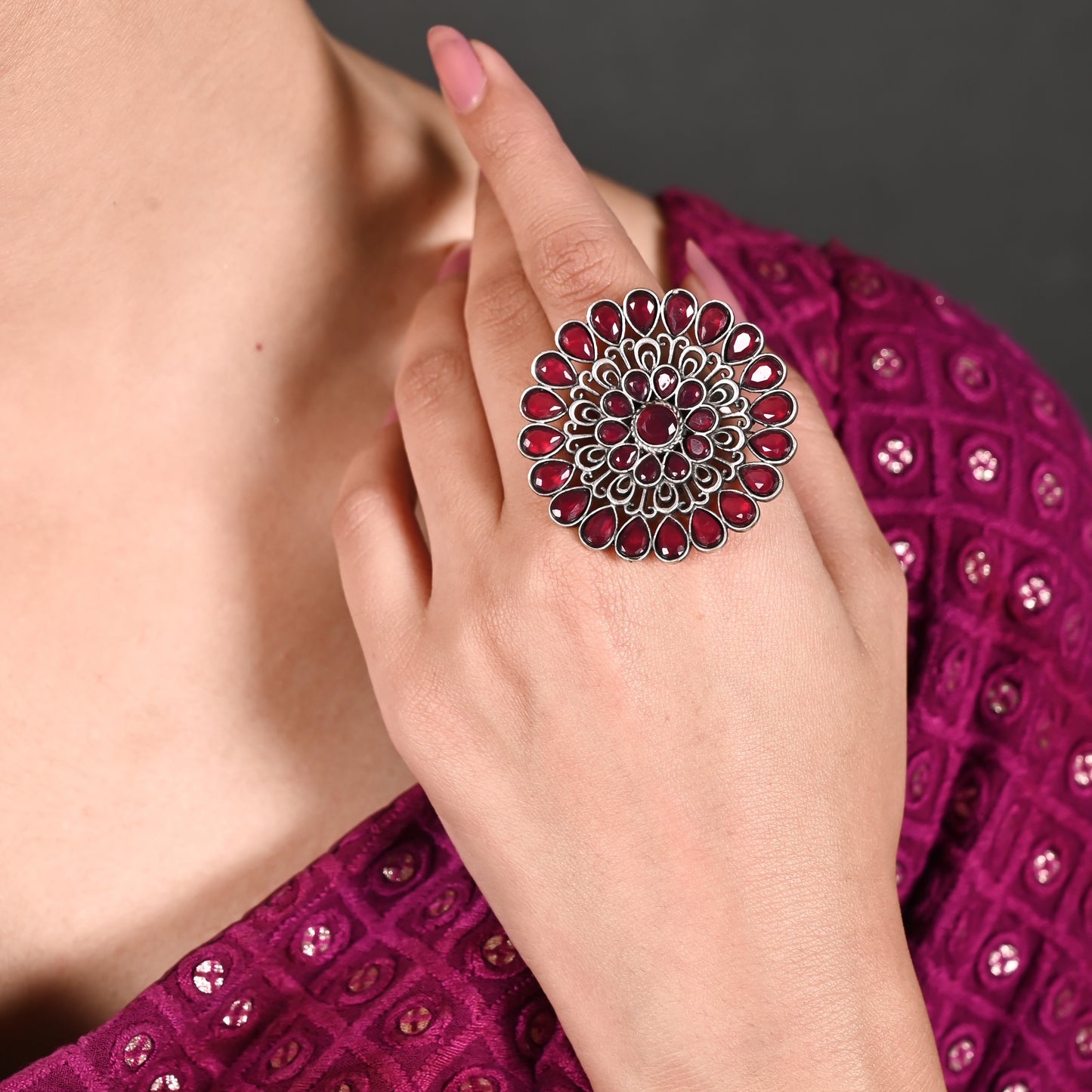 Tanusha Jewels Oxidised Brass Adjustable Ring For Womens & Girls
