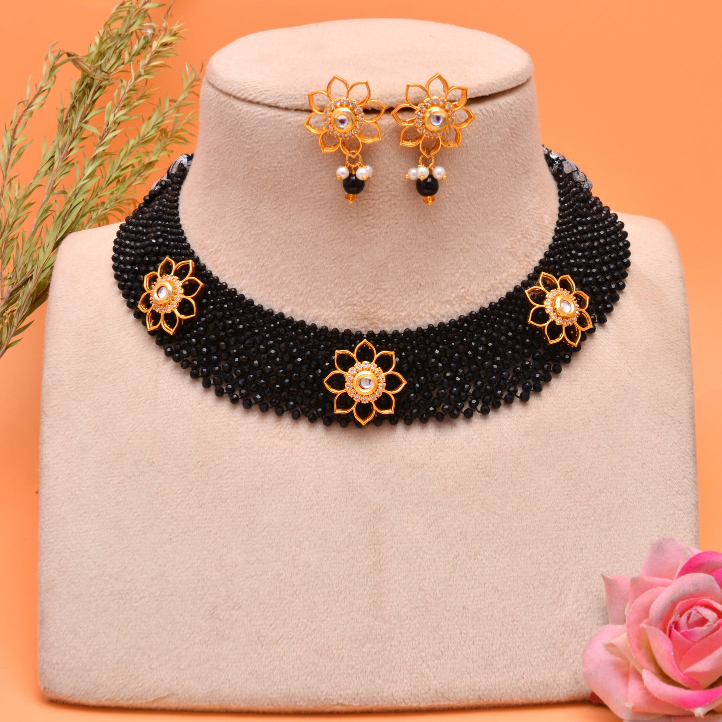 Tanusha Jewels Gold Plated Crystal Choker Set For Womens & Girls