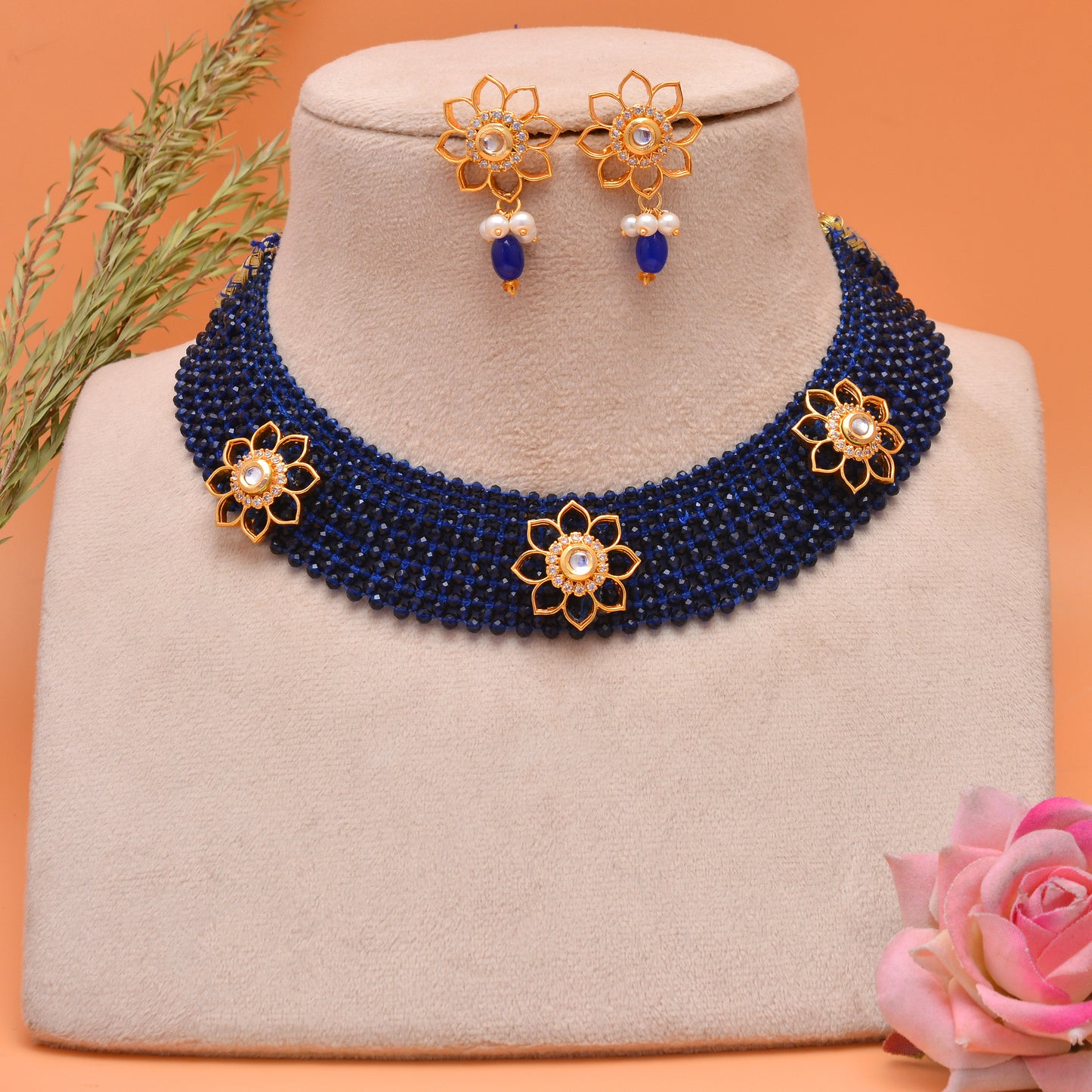 Tanusha Jewels Gold Plated Crystal Choker Set For Womens & Girls