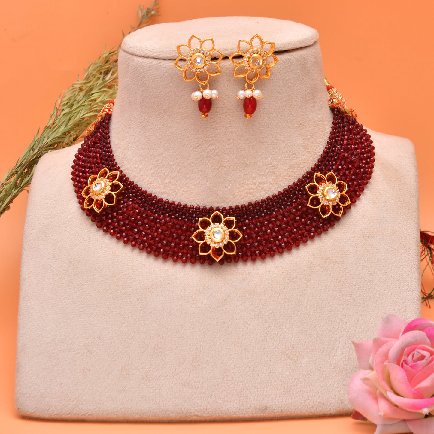 Tanusha Jewels Gold Plated Crystal Choker Set For Womens & Girls