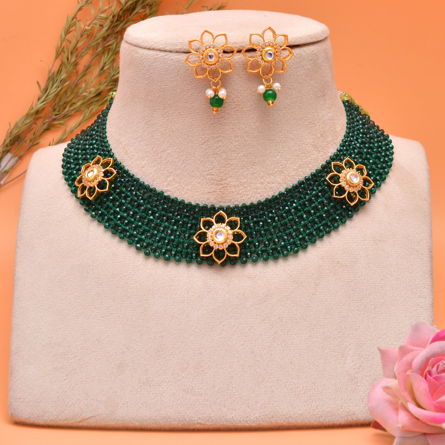 Tanusha Jewels Gold Plated Crystal Choker Set For Womens & Girls