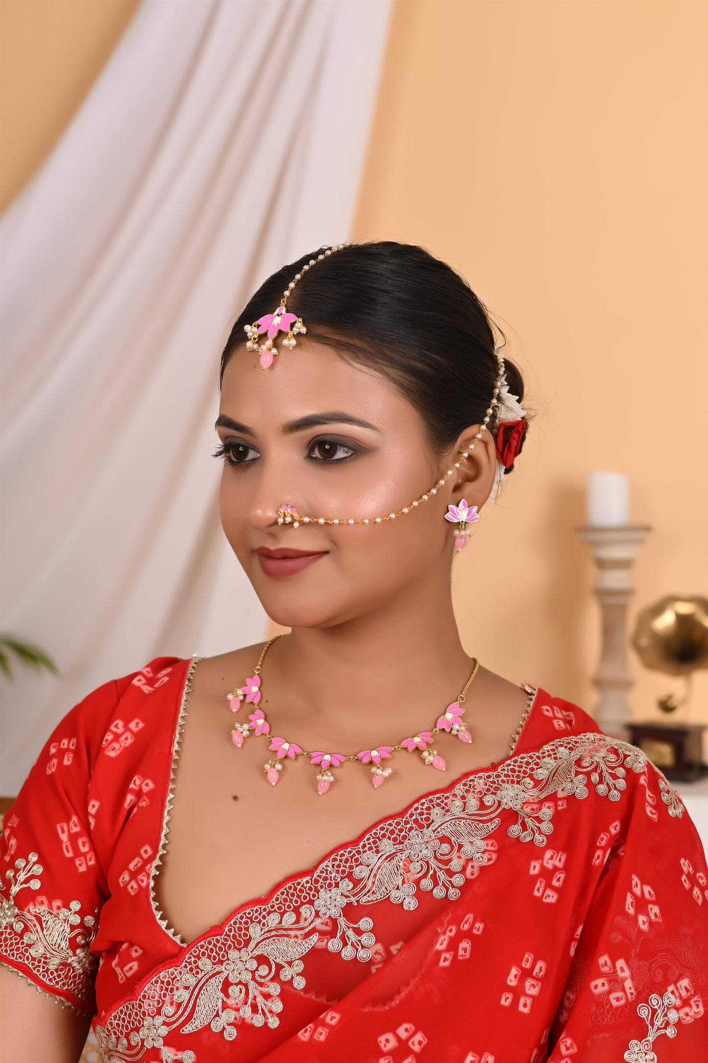 Tanusha Jewels Floral Meenakari Necklace Set for Women, Jewellery Set (Set of 5)