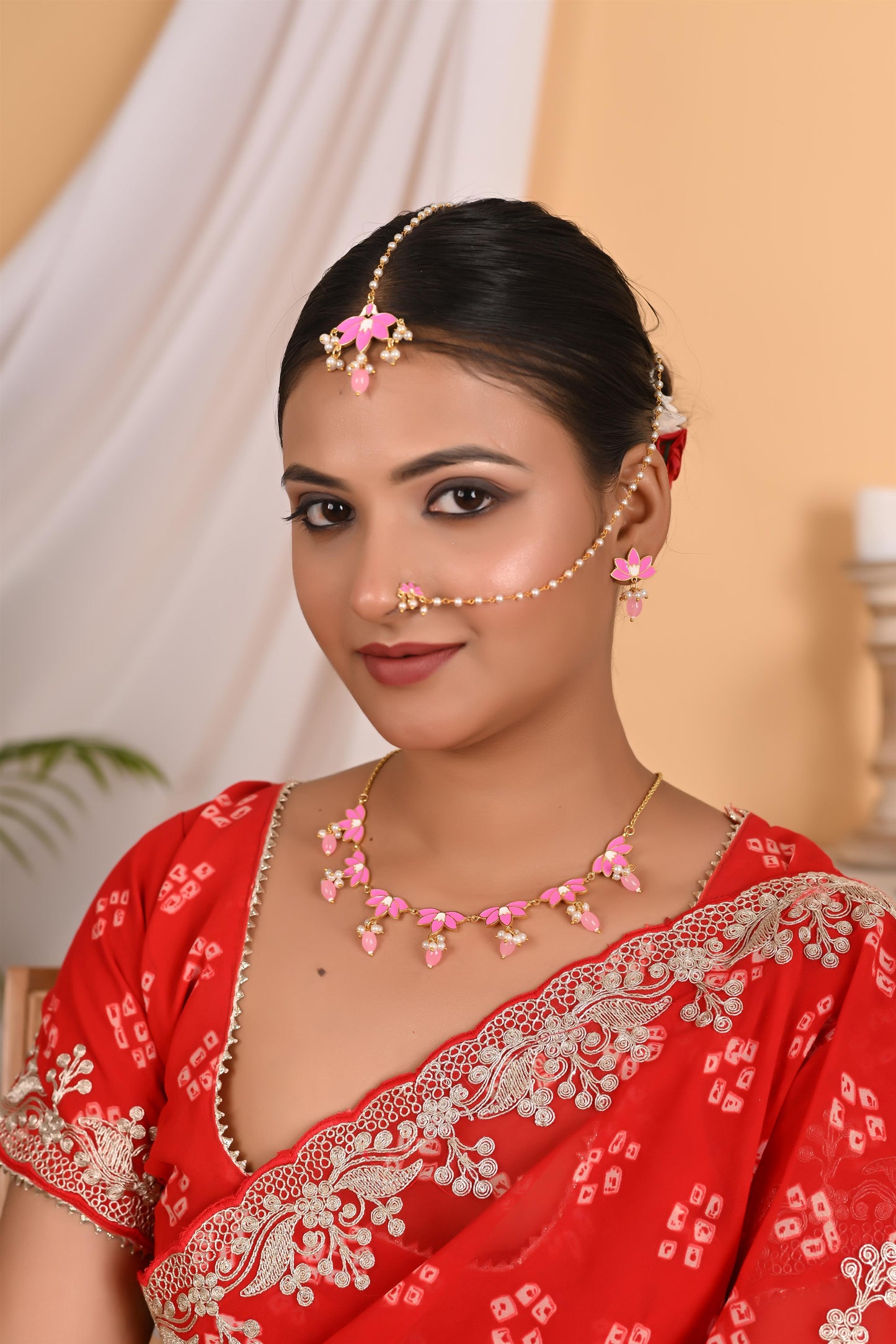 Tanusha Jewels Floral Meenakari Necklace Set for Women, Jewellery Set (Set of 5)