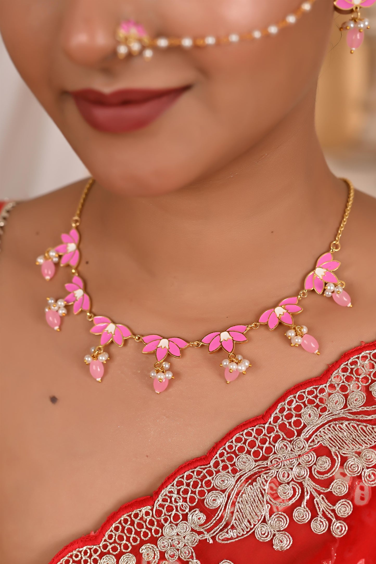 Tanusha Jewels Floral Meenakari Necklace Set for Women, Jewellery Set (Set of 5)