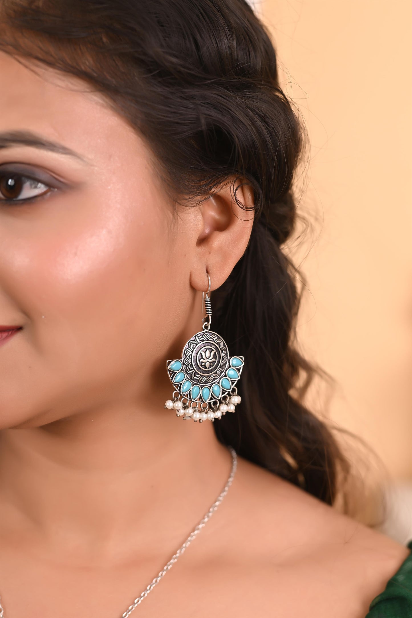 Tanusha Jewels Oxidised Pendent Set for Women (Pack of 1 Sky)