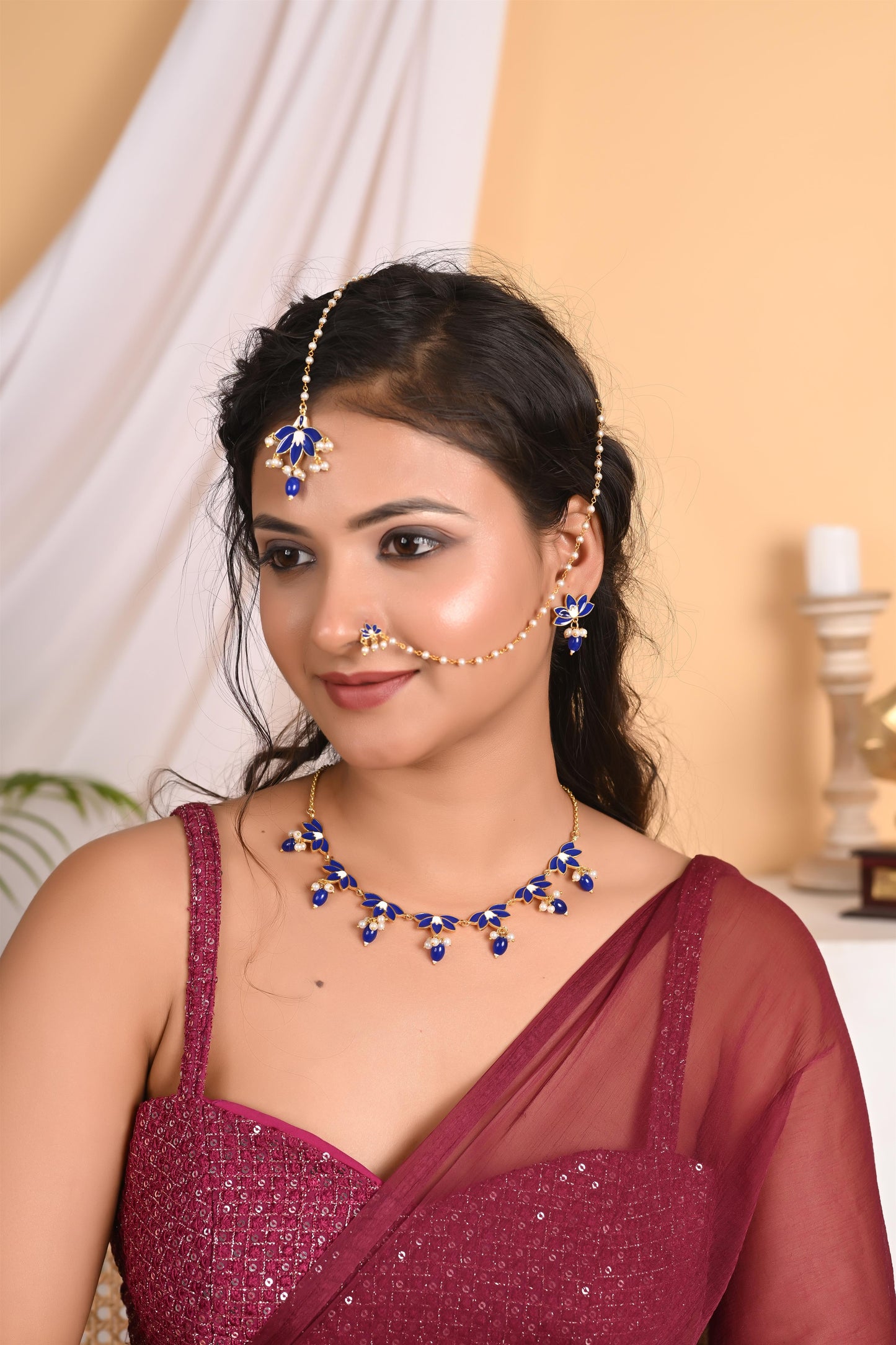 Tanusha Jewels Floral Meenakari Necklace Set for Women, Jewellery Set (Set of 5)