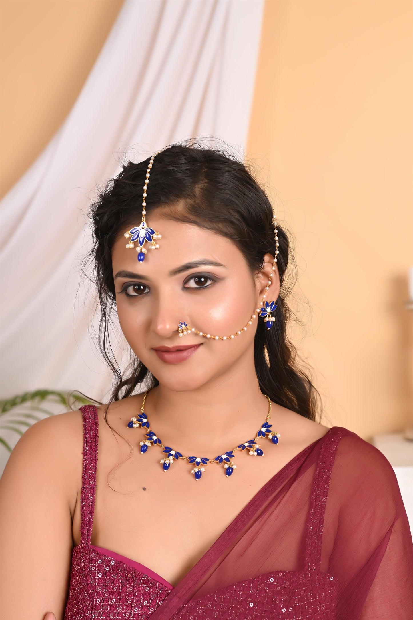 Tanusha Jewels Floral Meenakari Necklace Set for Women, Jewellery Set (Set of 5)