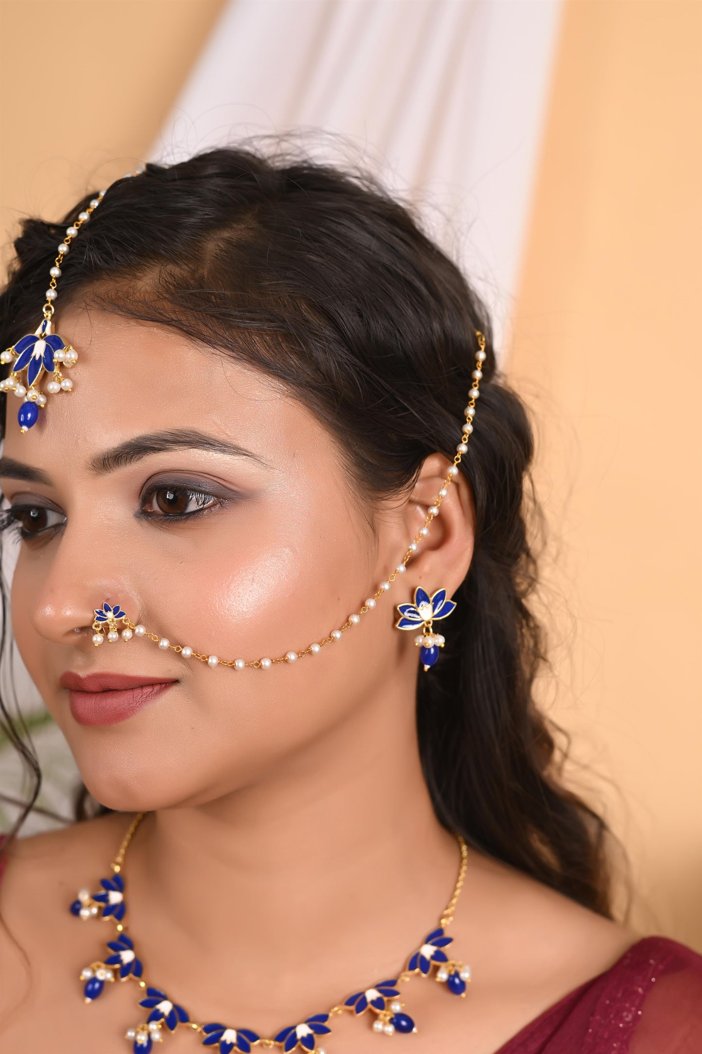 Tanusha Jewels Floral Meenakari Necklace Set for Women, Jewellery Set (Set of 5)