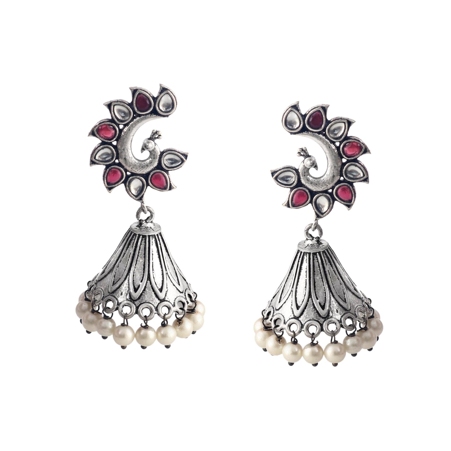 Tanusha Jewels Silver Oxidised Floral Jhumki For Womens