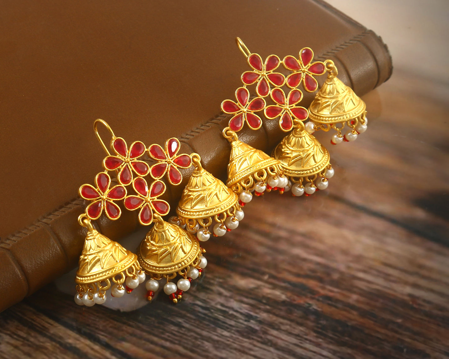 Tanusha Jewels Gold Plated Floral Jhumka For Womens