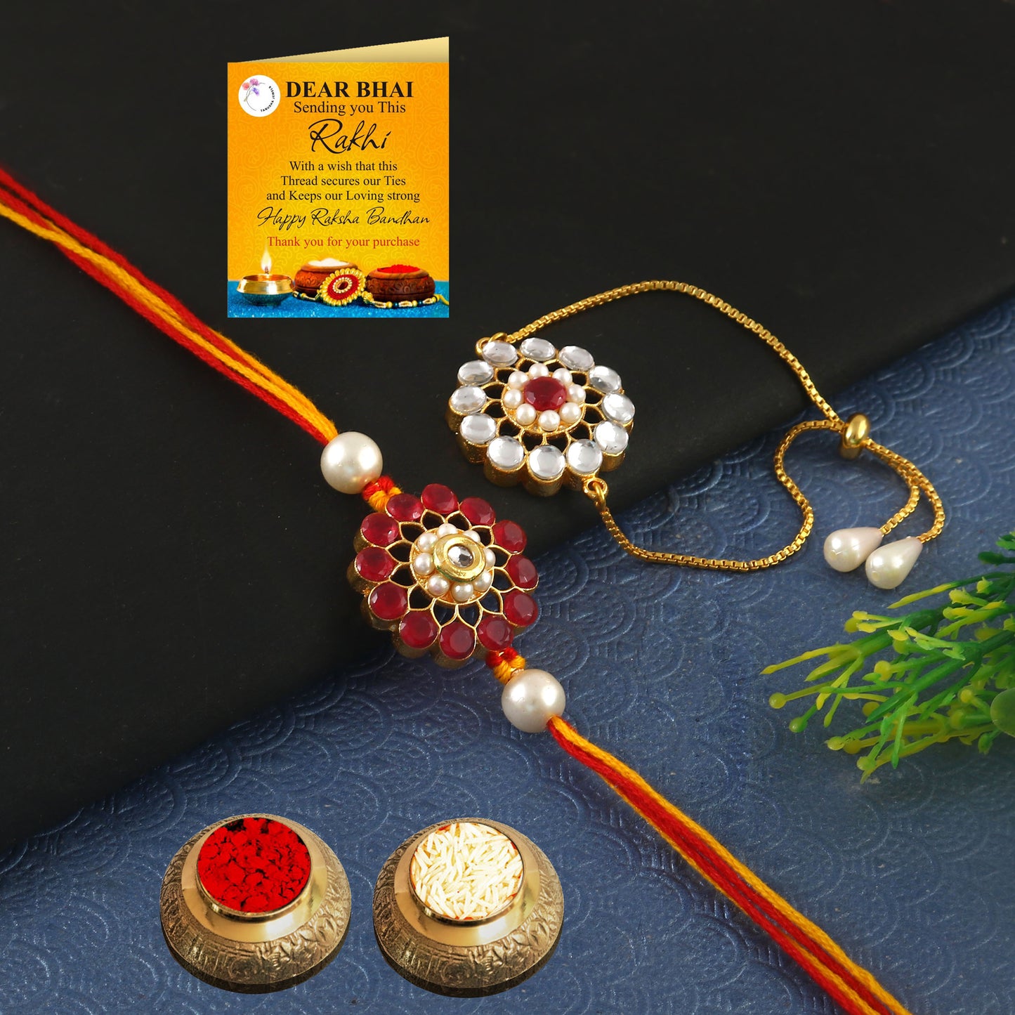 Tanusha Jewels Designer Bhaiya & Bhabhi Rakhi Set