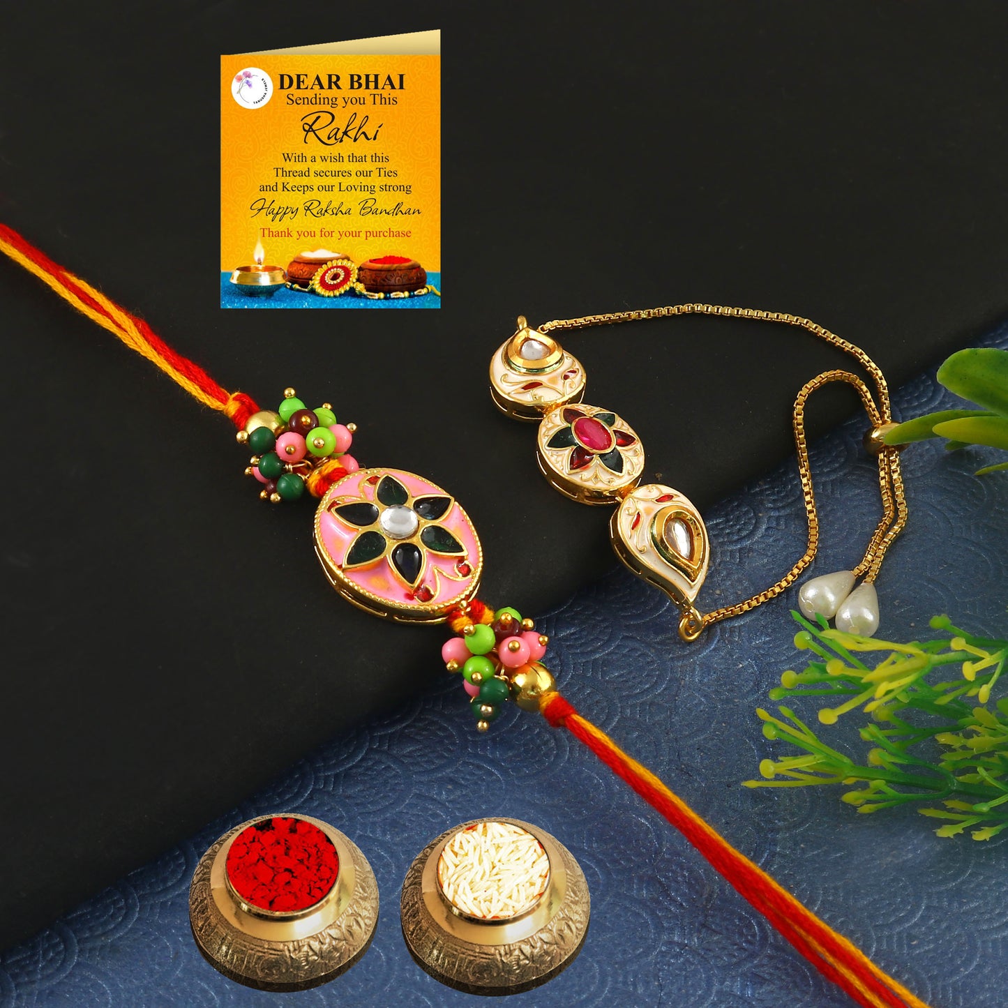 Tanusha Jewels Bhaiya Bhabhi Rakhi Set