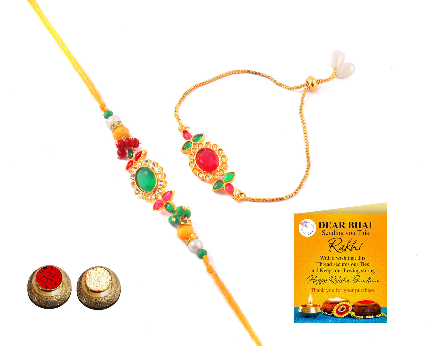 Tanusha Jewels Multicolour Bhaiya & Bhabhi Rakhi Set