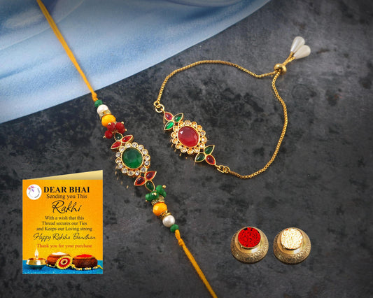 Tanusha Jewels Multicolour Bhaiya & Bhabhi Rakhi Set