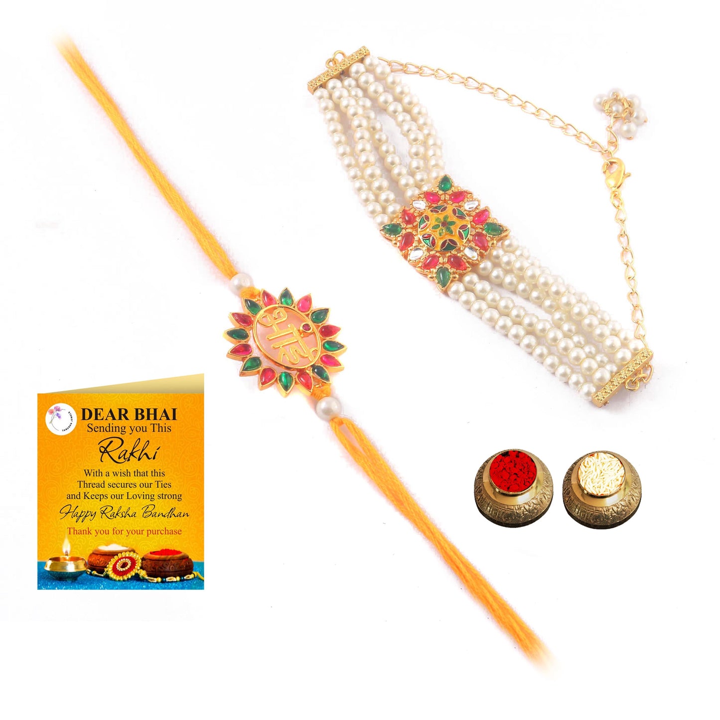 Tanusha Jewels Multicolour  Pearl Bhaiya & Bhabhi Rakhi Set