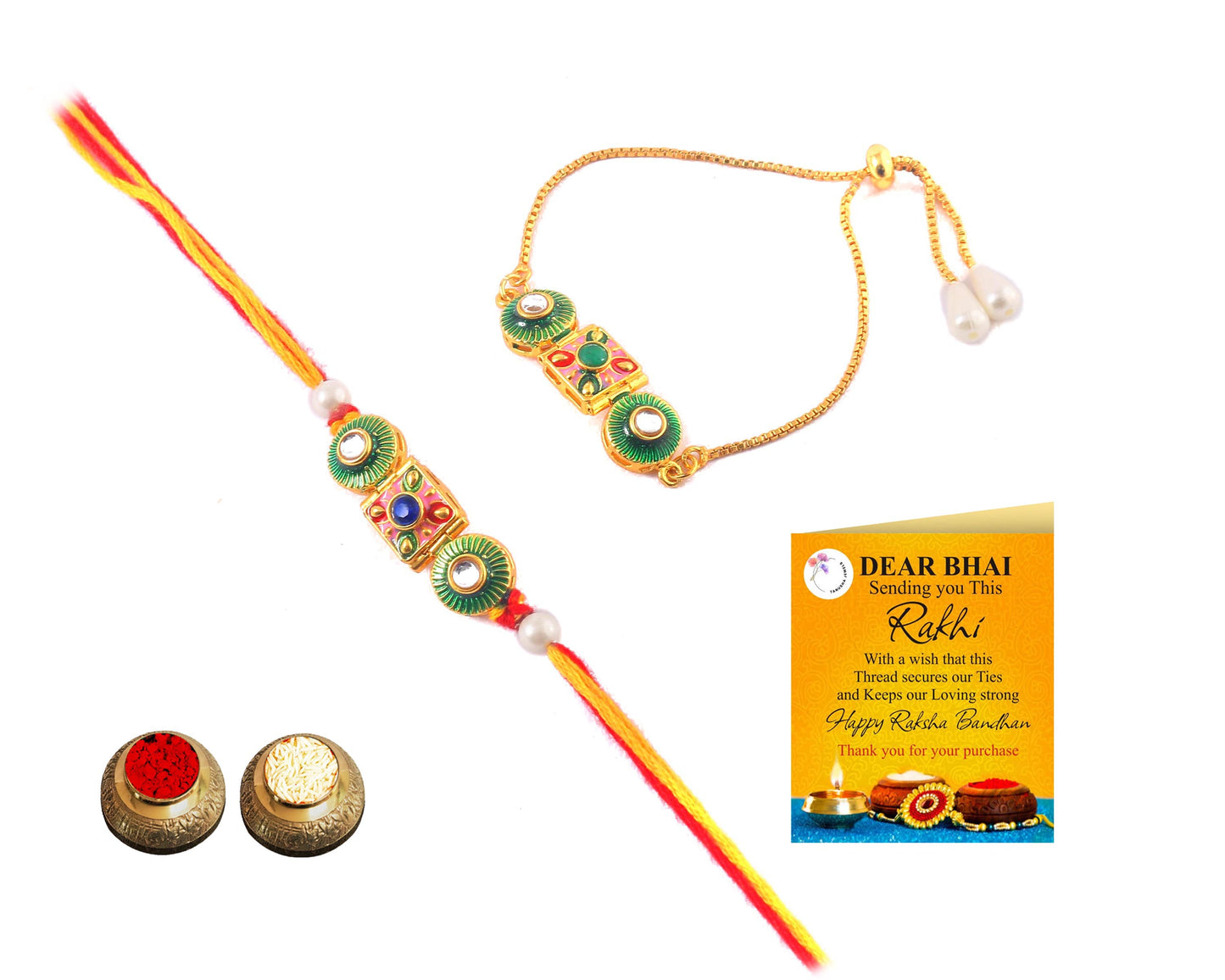 Tanusha Jewels Multicolour Designer Bhaiya & Bhabhi Rakhi Set