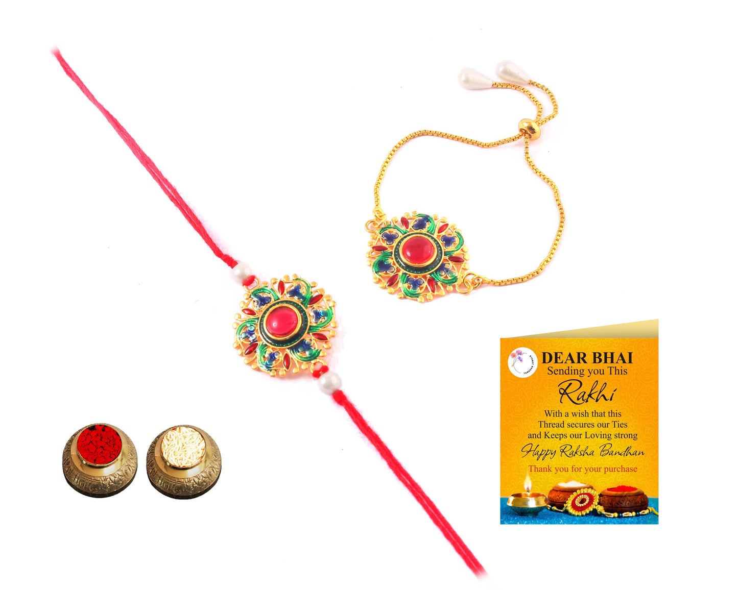 Tanusha Jewels Multicolour Designer Bhaiya & Bhabhi Rakhi Set / Lumba Rakhi / Rakhi Set