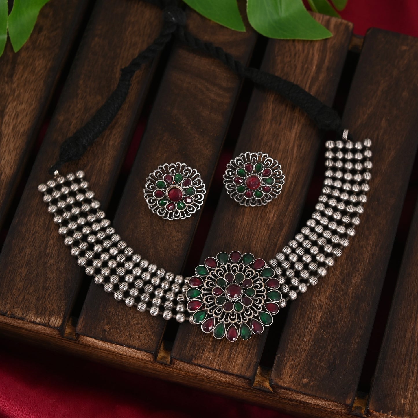 Tanusha Jewels Oxidised Choker Set For Womens & Girls (1choker & 1Earrings)