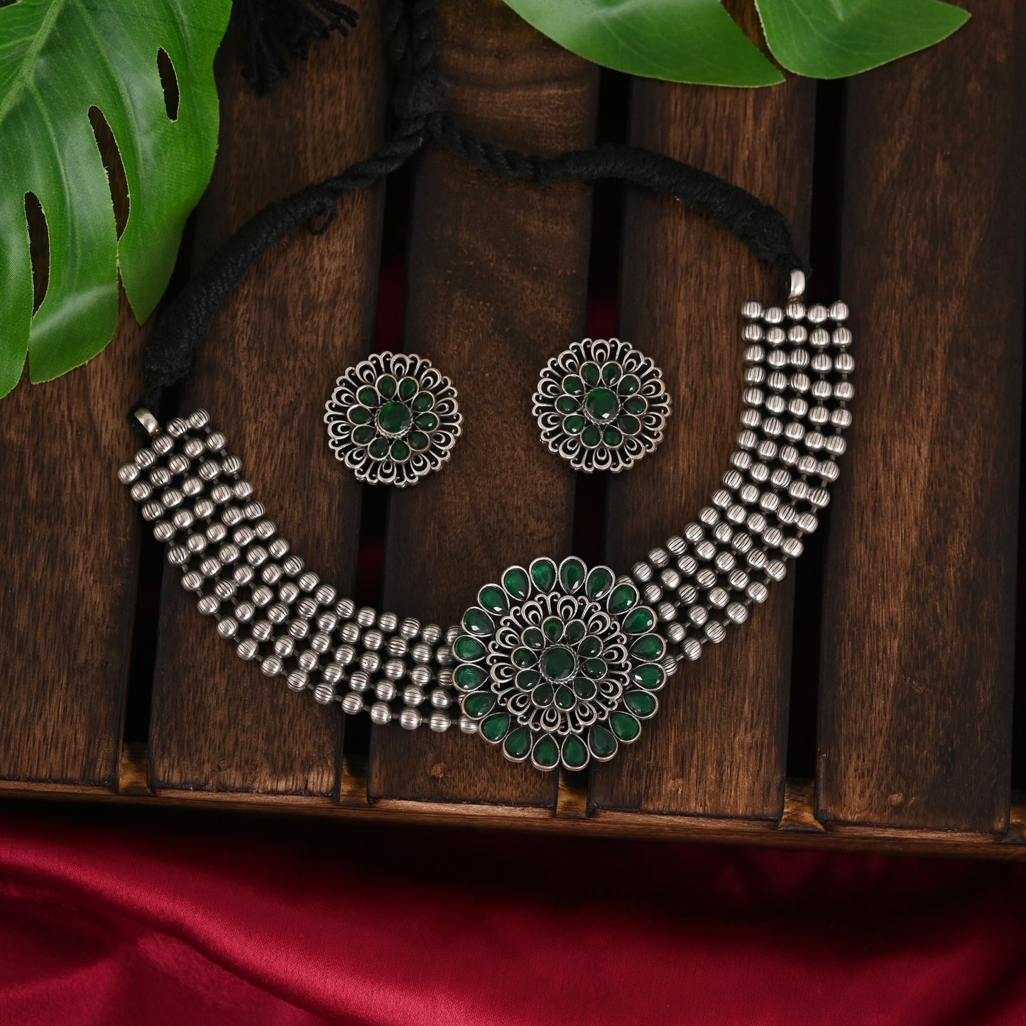 Tanusha Jewels Stunning Matte Looking Floral Choker Jewel Set (1Choker & 1Earing)