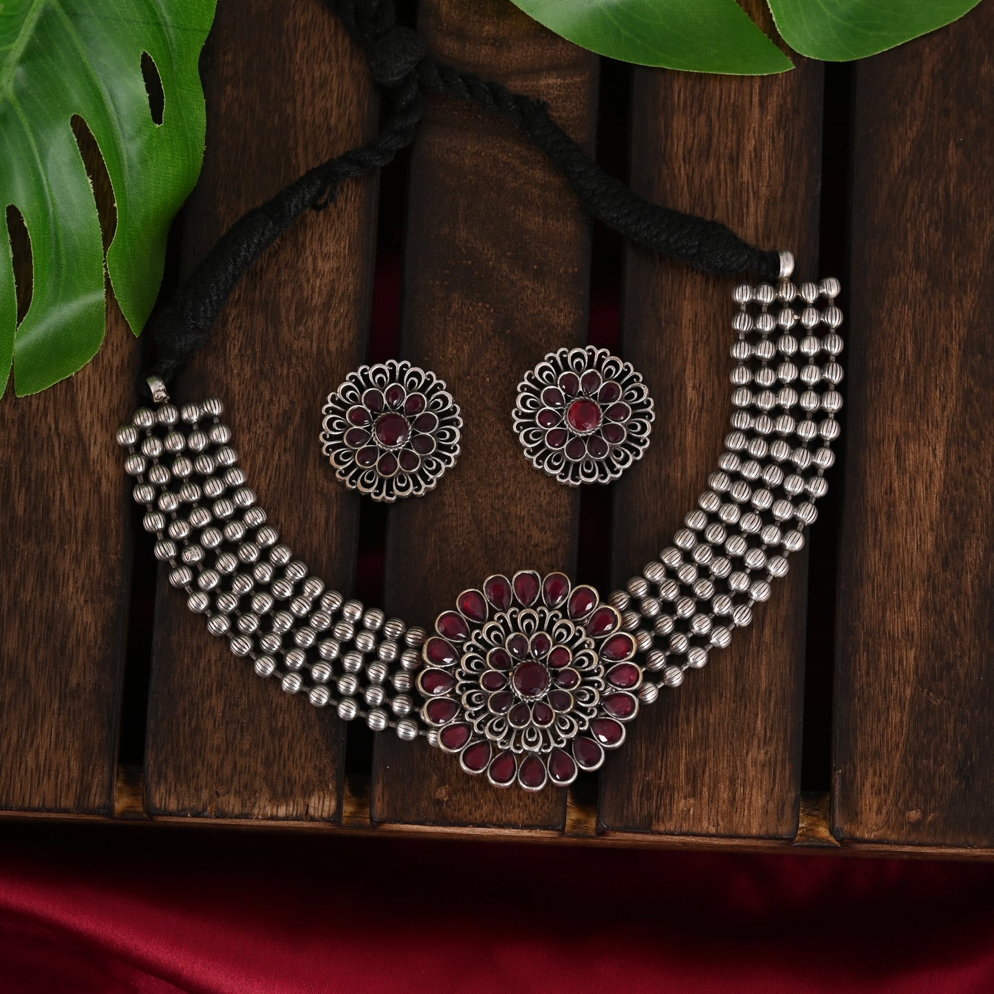 Tanusha Jewels Stunning Matte Looking Floral Choker Jewel Set (1Choker & 1Earing)