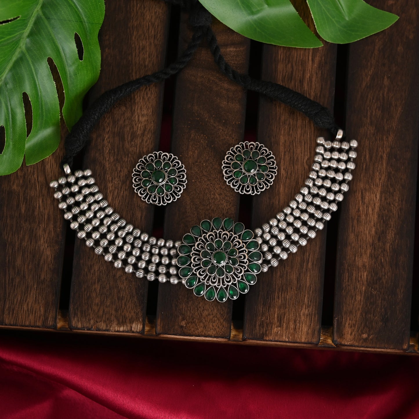 Tanusha Jewels Oxidised Choker Set For Womens & Girls (1choker & 1Earrings)