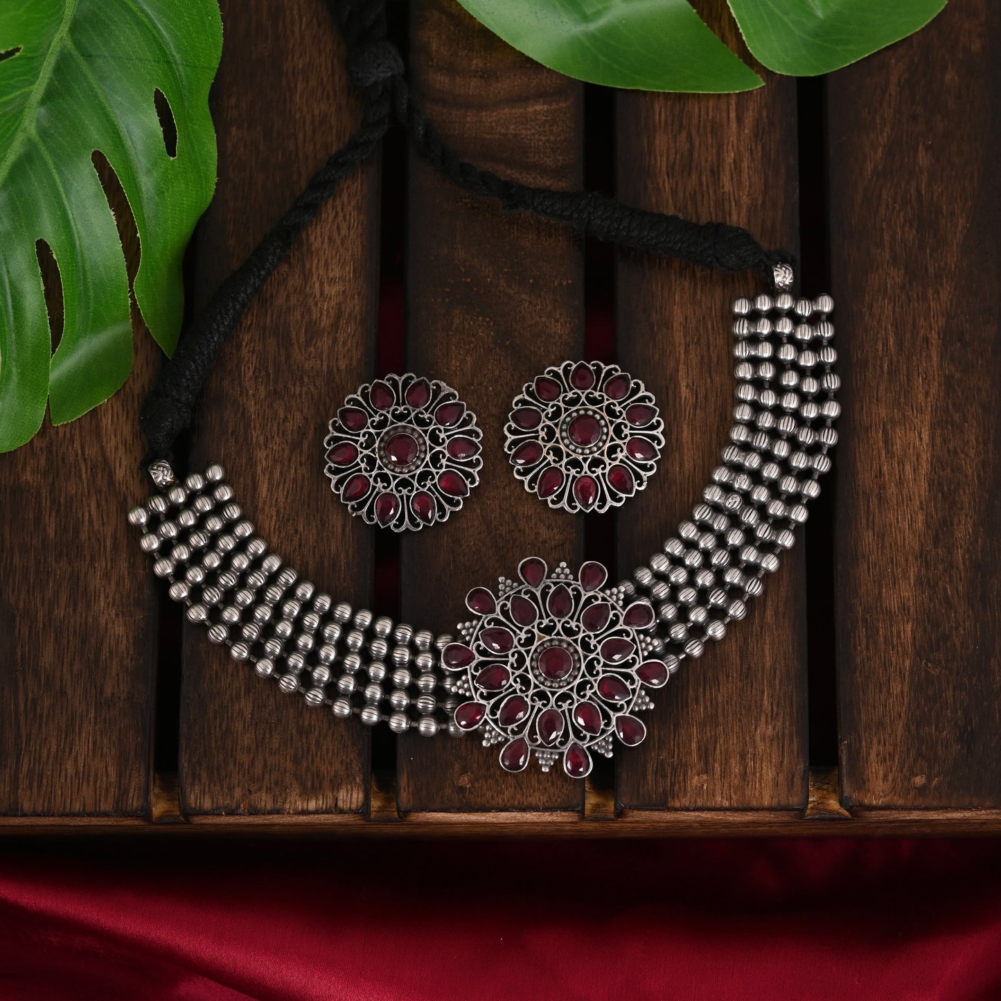 Tanusha Jewels Oxidised Choker Set For Womens & Girls (1Choker & 1Earring)