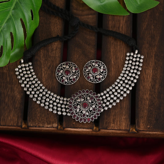 Tanusha Jewels Oxidised Choker Set For Womens