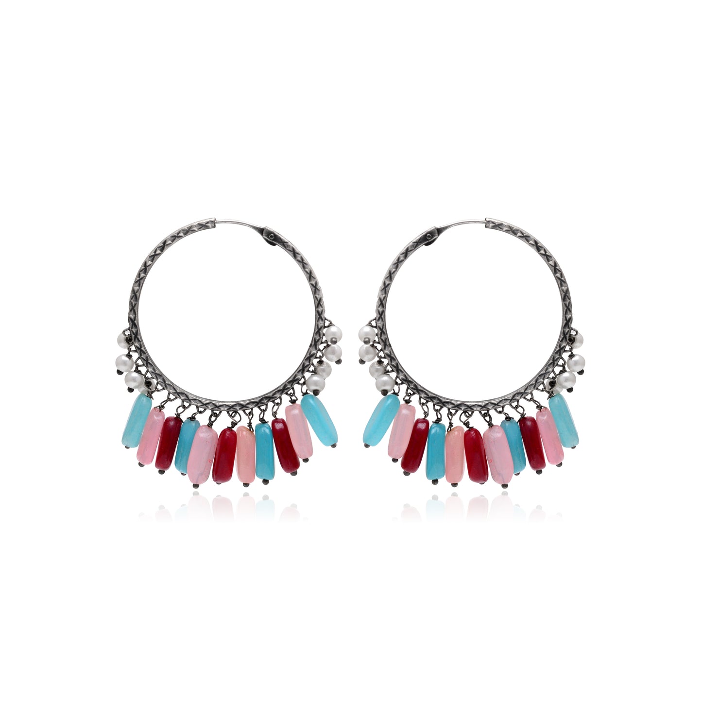 Tanusha Jewels Oxidised Hoop Earrings for Womens & Girls (Multicolour)