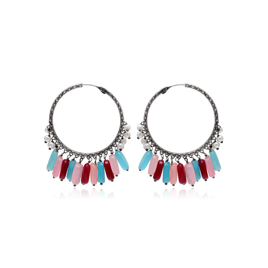 Tanusha Jewels Oxidised Hoop Earrings for Womens & Girls (Multicolour)