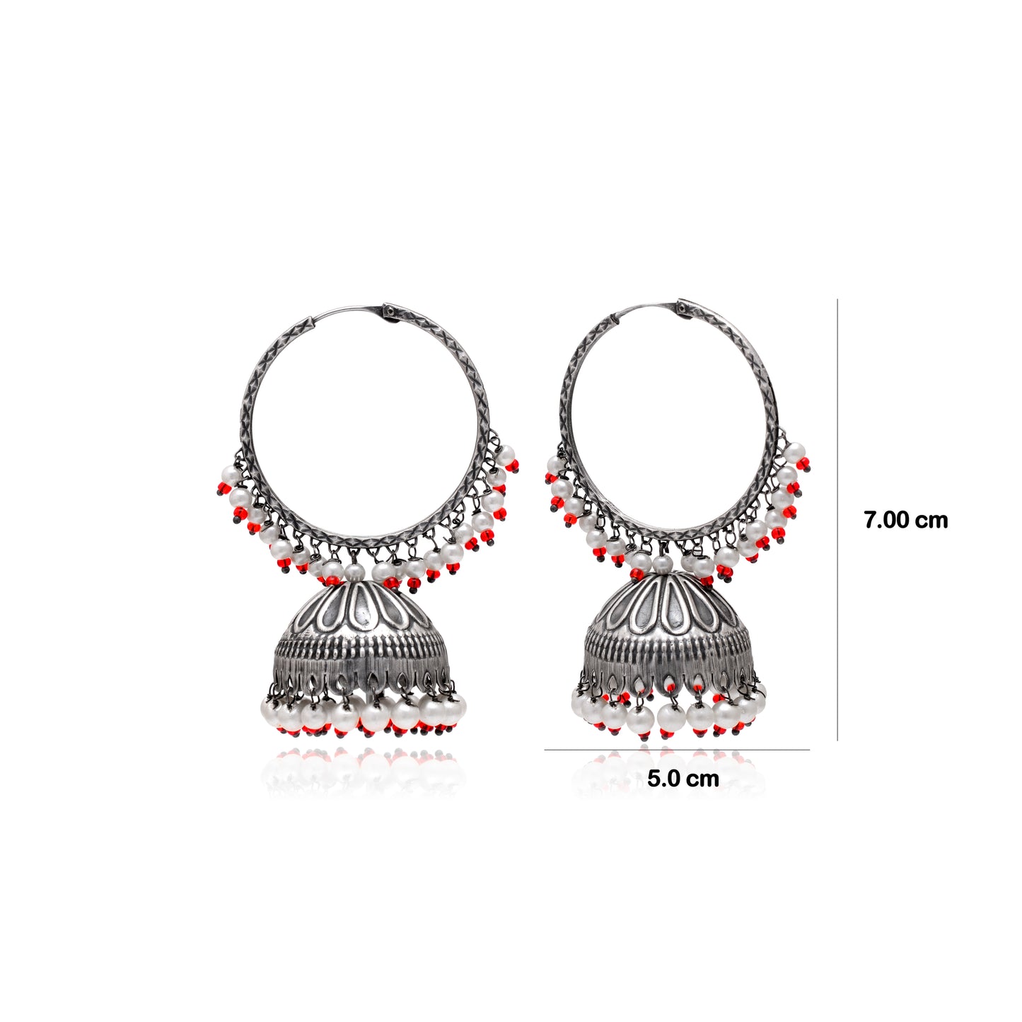 Tanusha Jewels Oxidised Hoop Jhumki Earrings For Womens (silver||white||red)