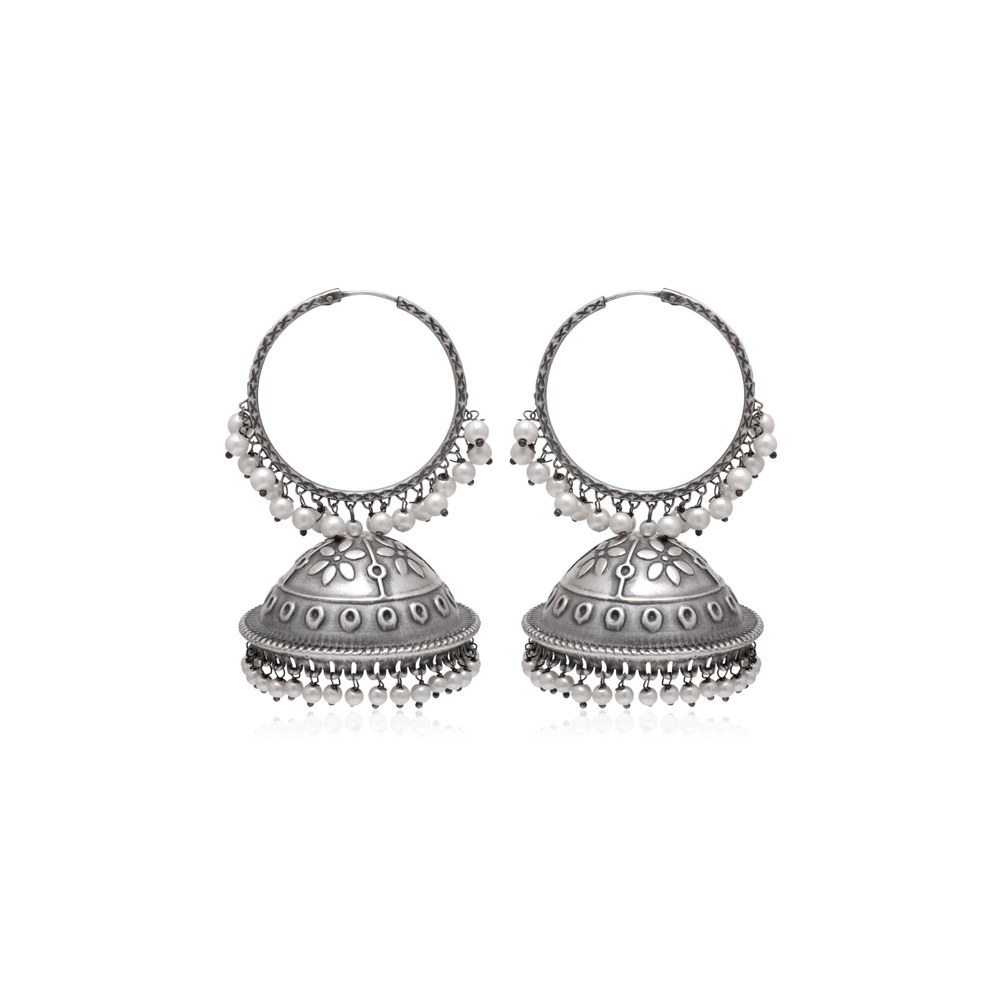 Tanusha Jewels 여성용 산화 후프 Jhumki 귀걸이(실버 &amp; 화이트) 