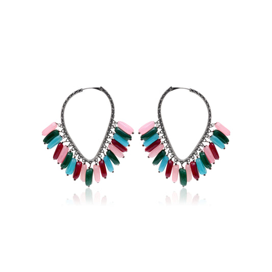 Tanusha Jewels Oxidised Hoop Earrings for Womens (Multicolour)