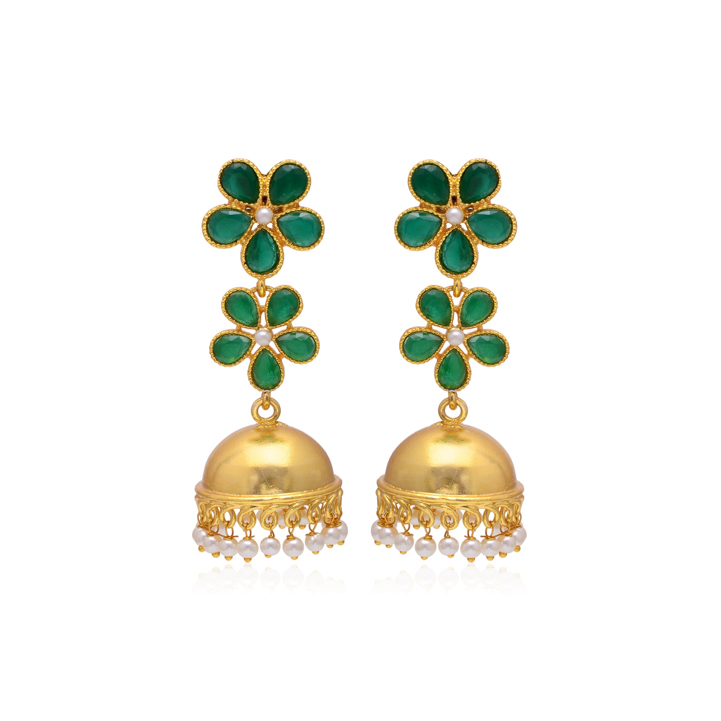 Tanusha Jewels Gold-Plated Pearl Floral Jhumki Earrings (green)