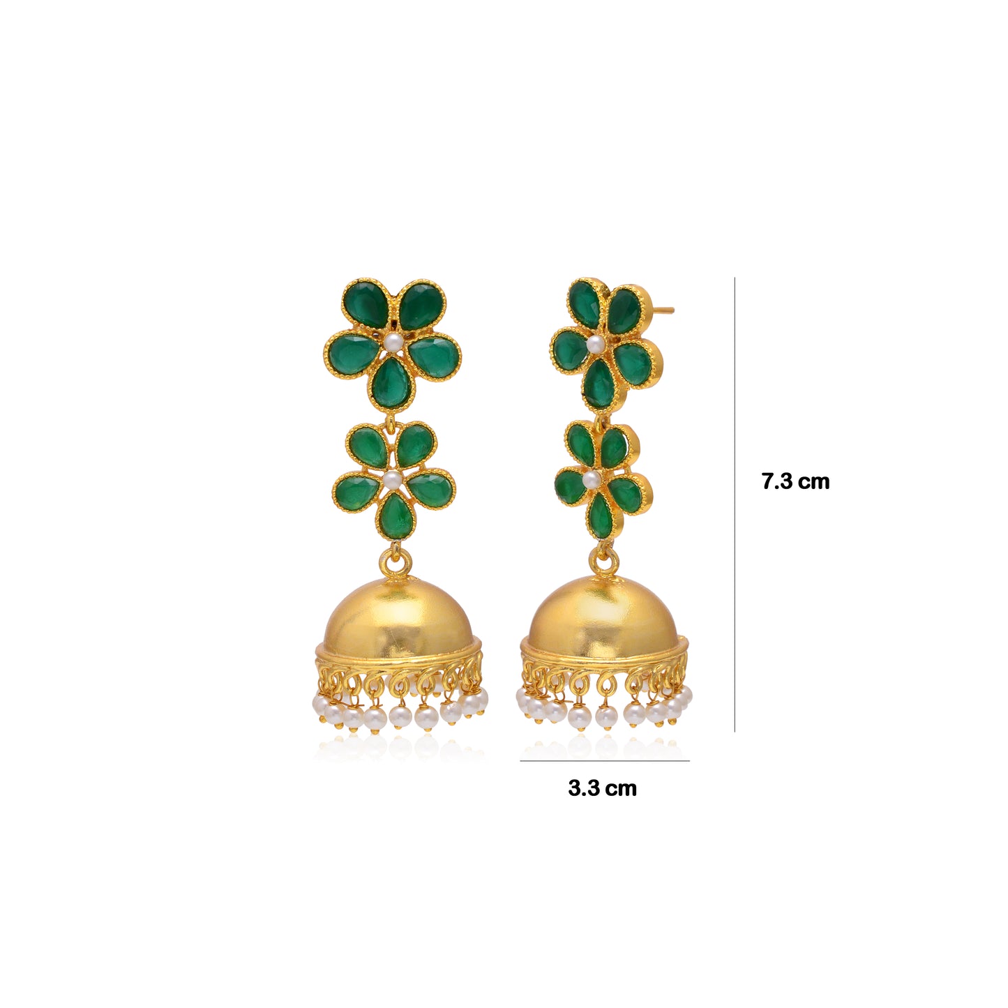 Tanusha Jewels Gold-Plated Pearl Floral Jhumki Earrings (green)