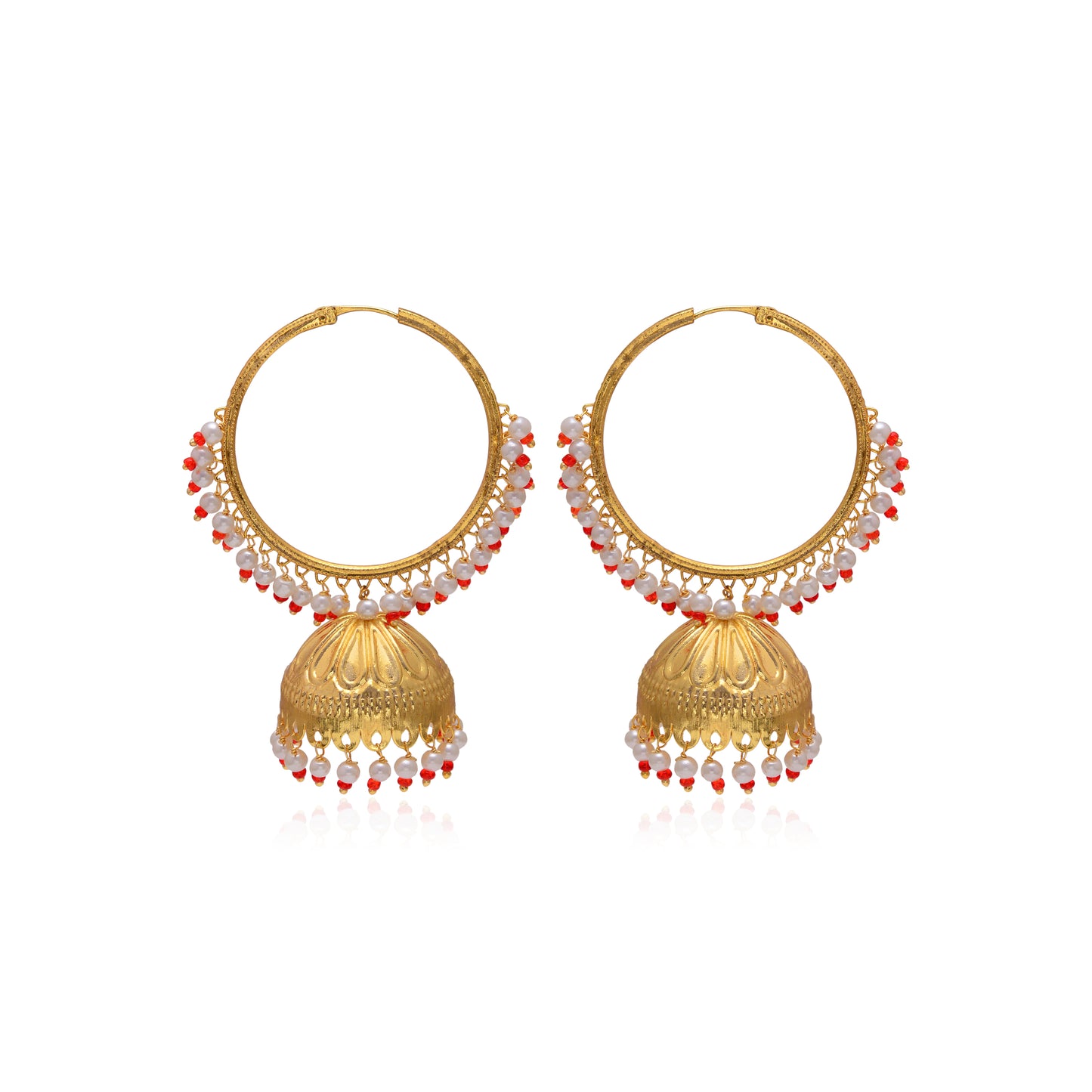 Tanusha Jewels Gold-Plated Pearl Hoop Jhumki Earrings (Gold)