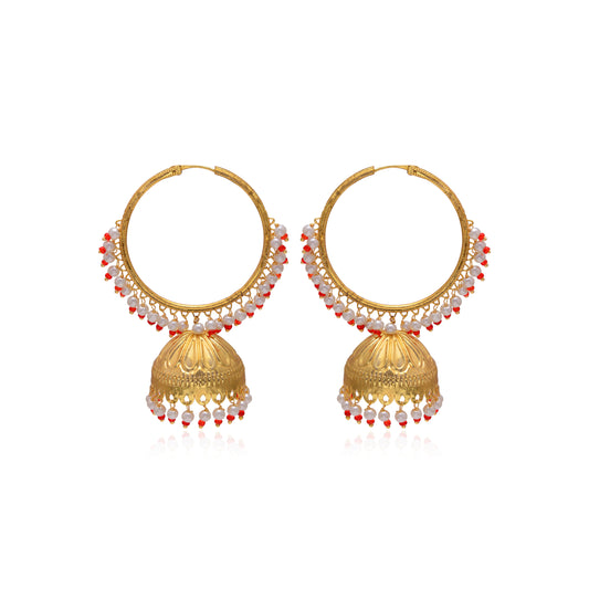 Tanusha Jewels Gold-Plated Pearl Hoop Jhumki Earrings (Gold)