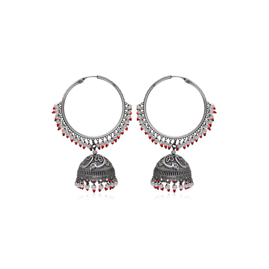 Tanusha Jewels Oxidised Hoop Jhumki Earrings For Womens