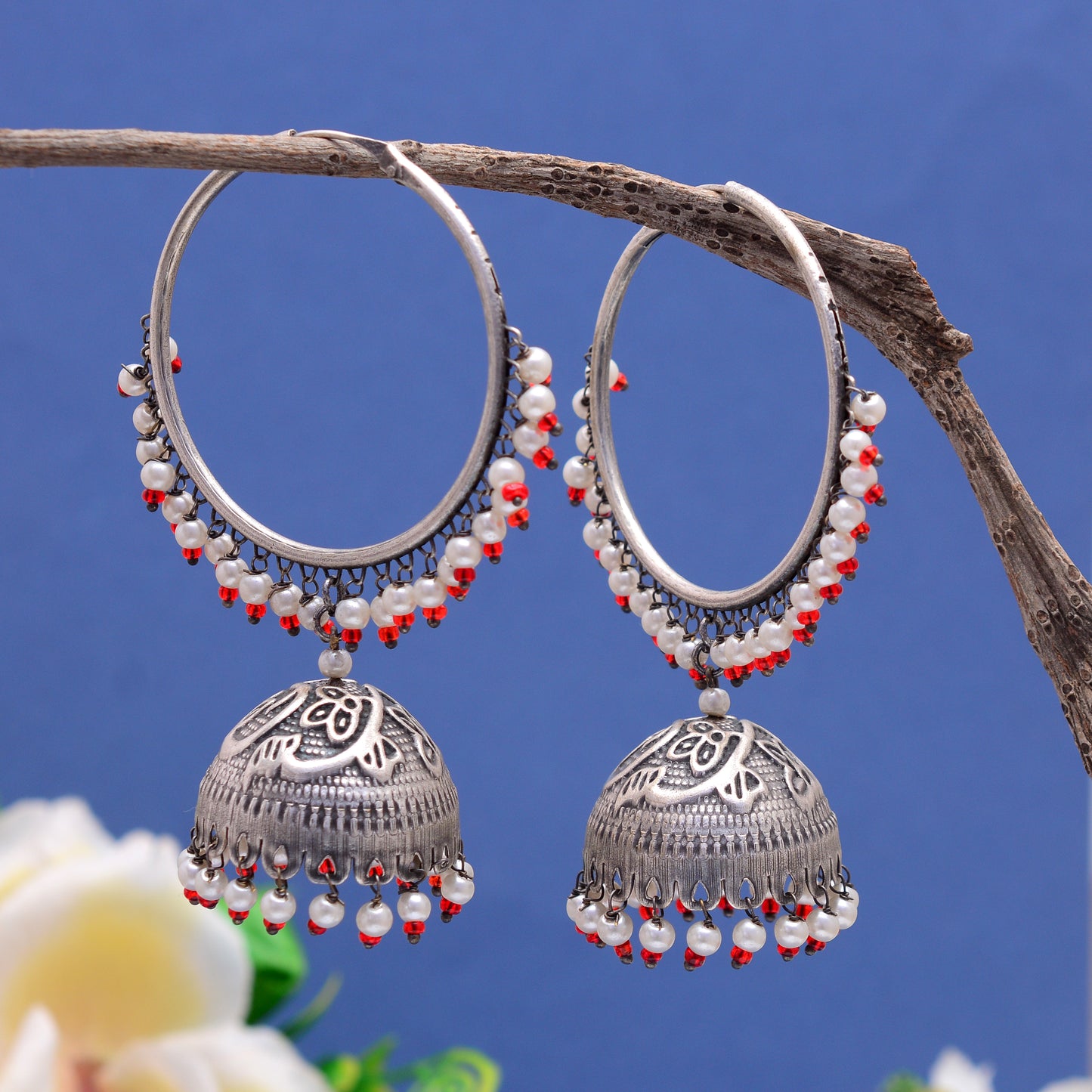 Tanusha Jewels Oxidised Hoop Jhumki Earrings For Womens