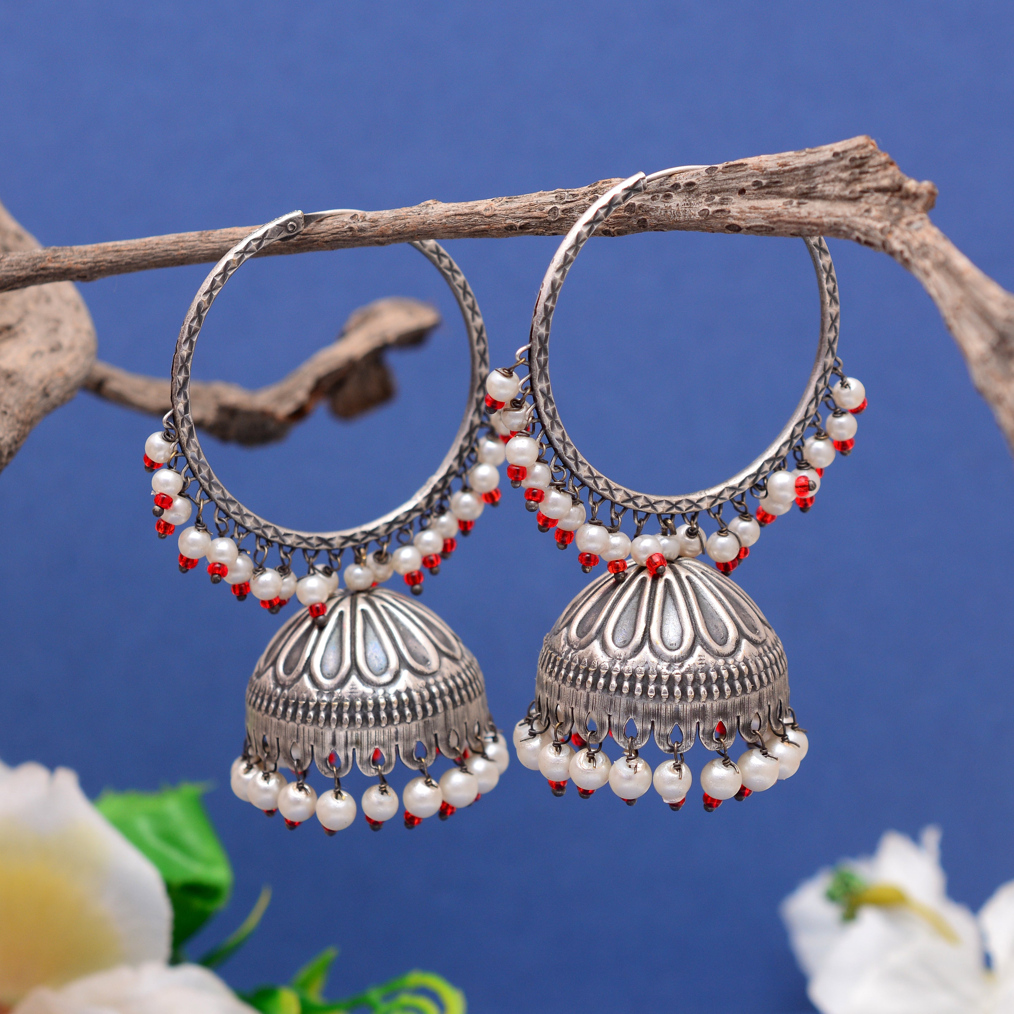 Bindhani Women's Black Silver-Plated Boho Oxidised Jhumka Earrings