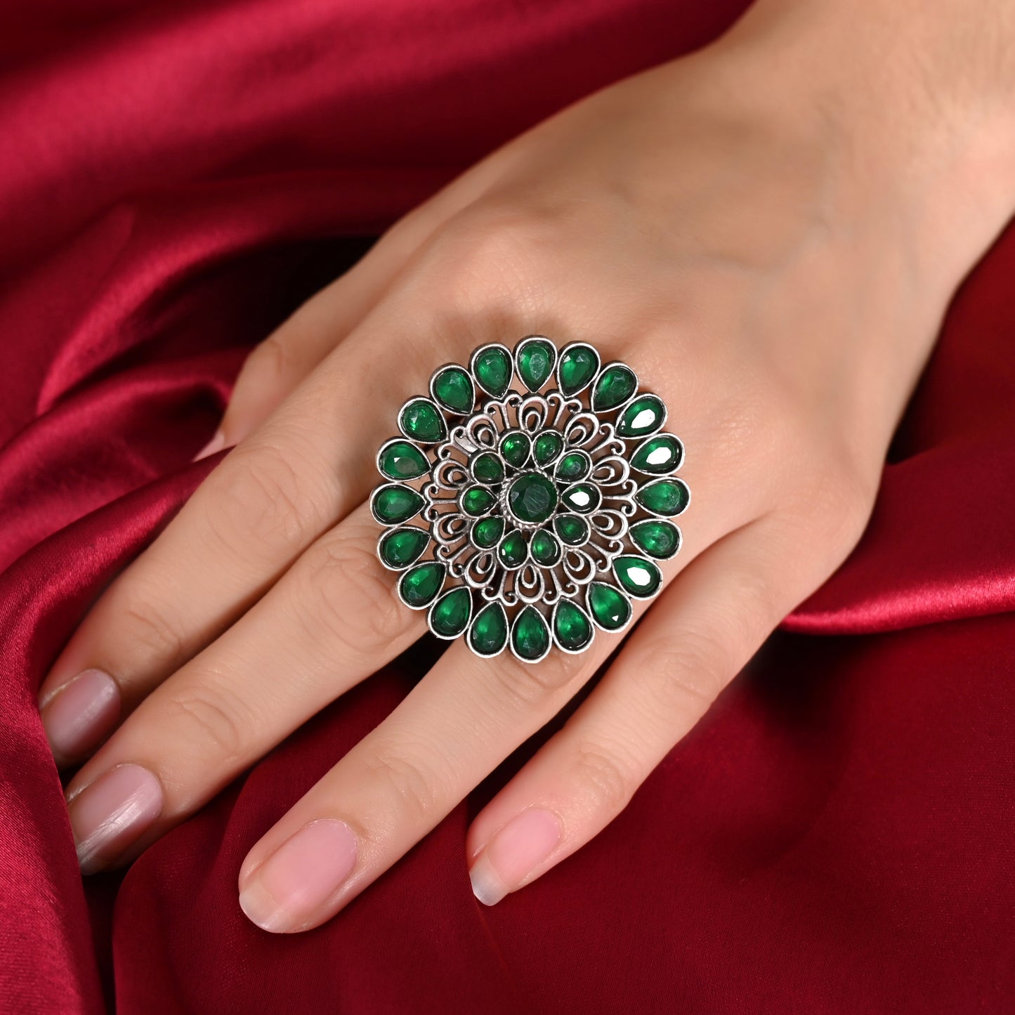 Tanusha Jewels Oxidised Brass  Adjustable Ring For Womens & Girls