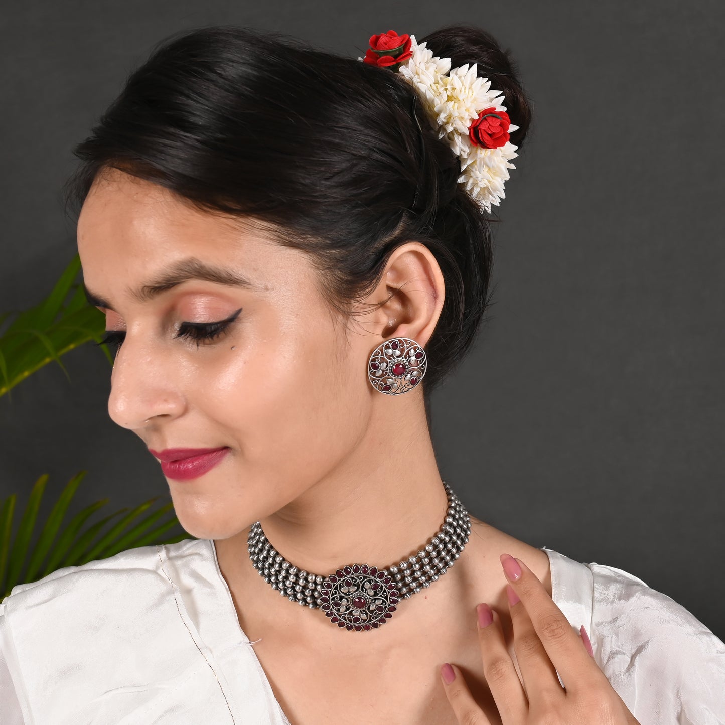 Tanusha Jewels Oxidised Choker Set For Womens