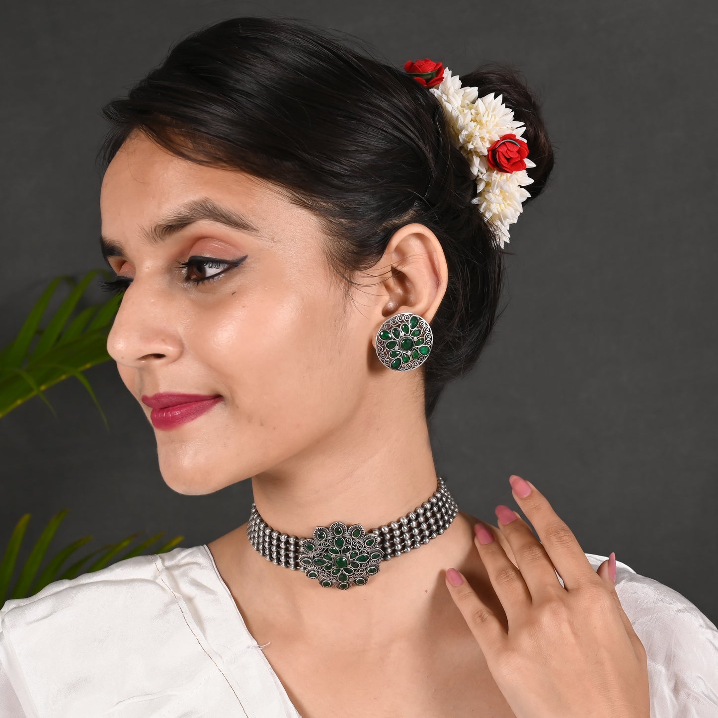 Tanusha Jewels Beautiful Floral Choker Jewel Set For Womens / Necklace Set / Indian Jewellery / Handmade Jewellery / Choker Set