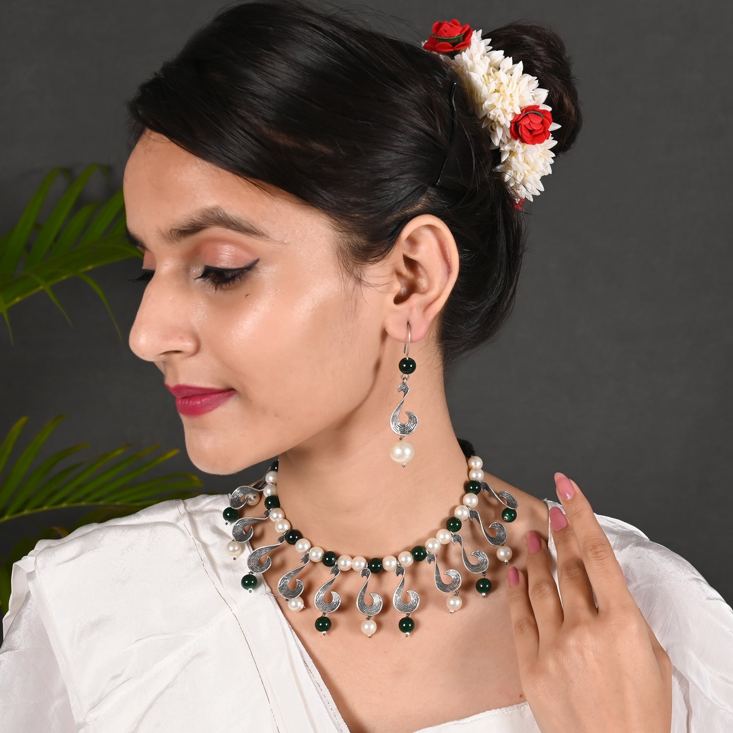 Tanusha Jewels Brass Handmade Pearl Necklace Set For Womens & Girls