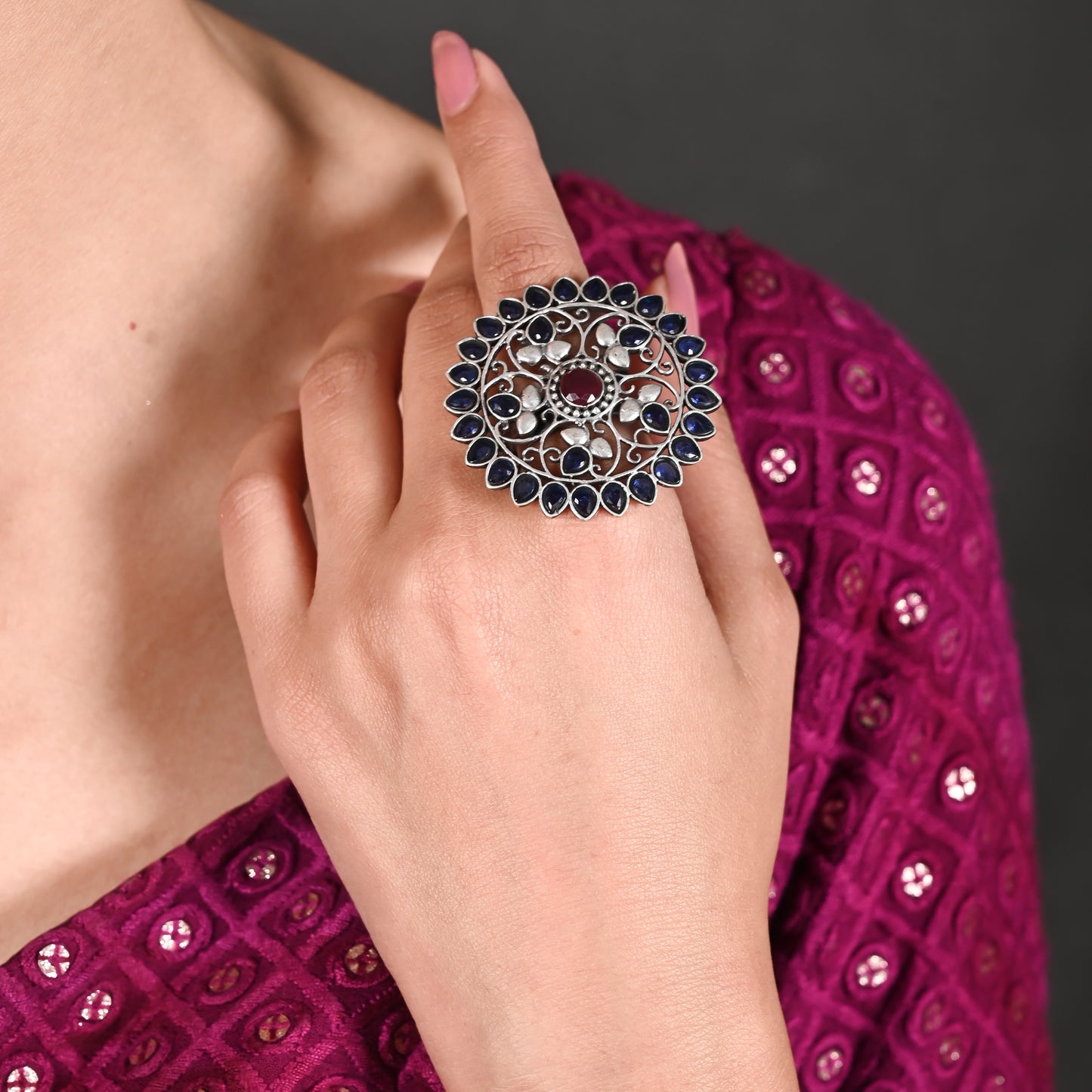 Tanusha Jewels Oxidised Brass Ring with Adjustable Size