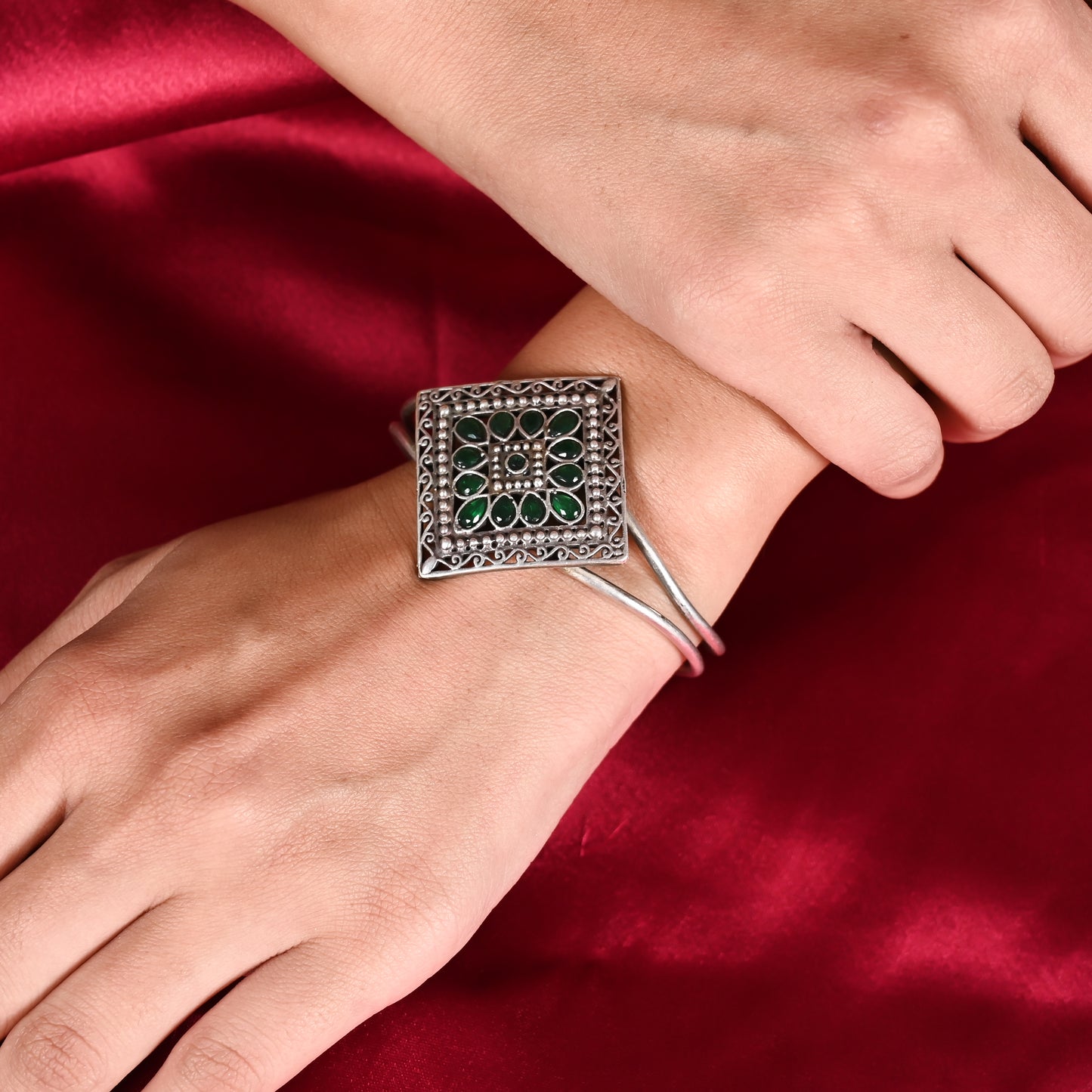 Tanusha Jewels Oxidised Square Bangles with Adjustable Size