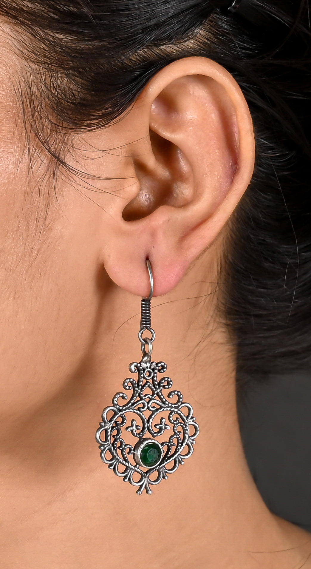 Handmade Brass Oxidized Silver look alike Stud Earrings -VISHAKHA