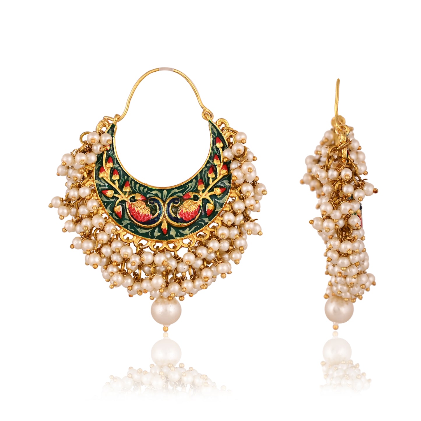 Gold Plated Pearl Chandbali Earrings For Womens