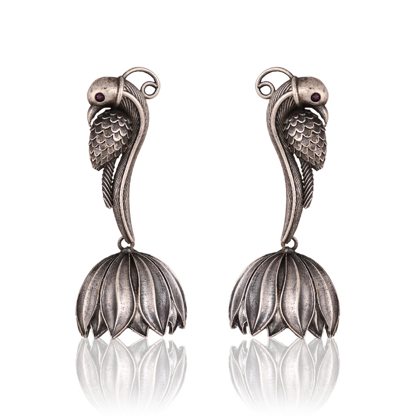 Tanusha Jewels Oxidised Parrot-Lotus Jhumki Earrings For Womens