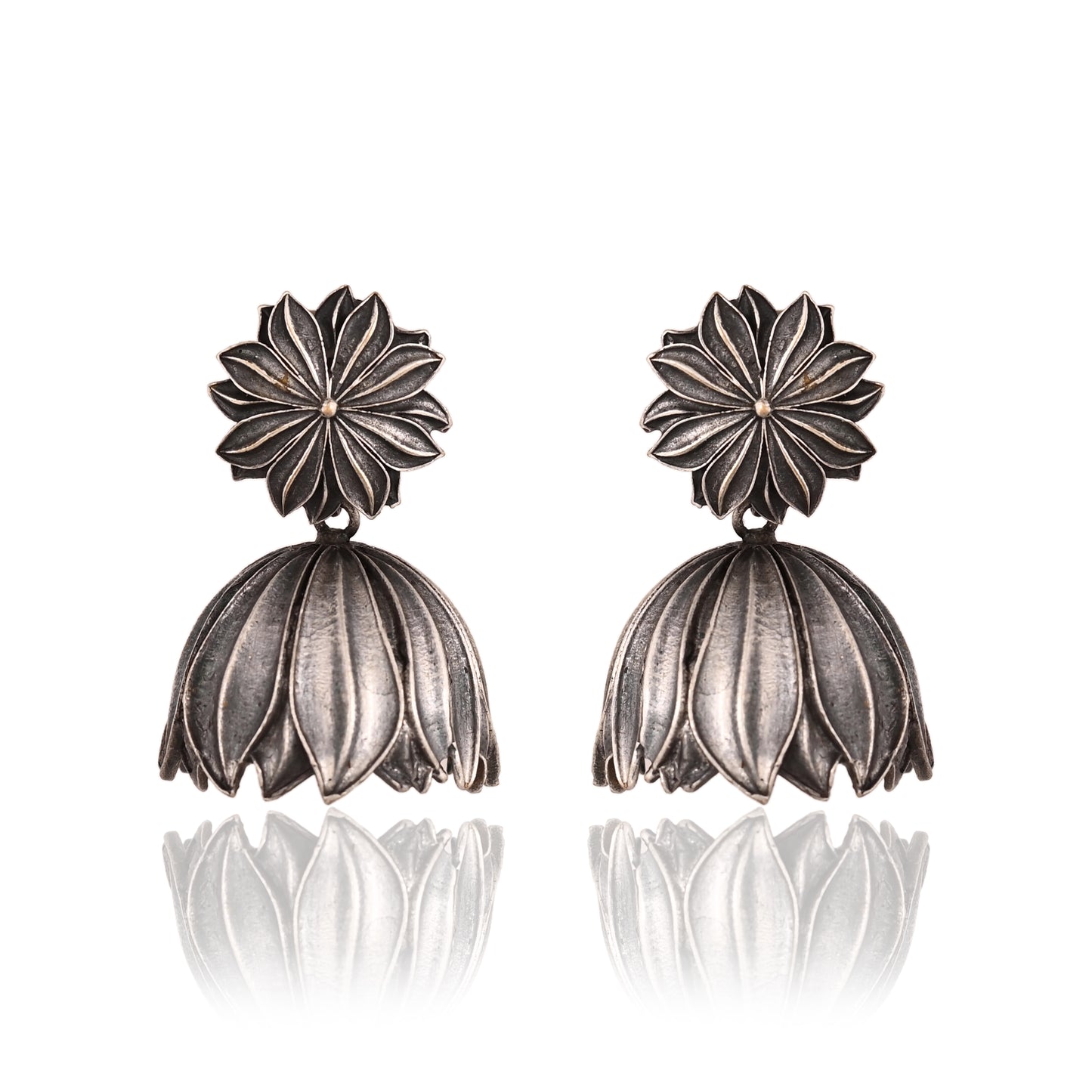 Oxidised Lotus Jhumki Earrings For Womens